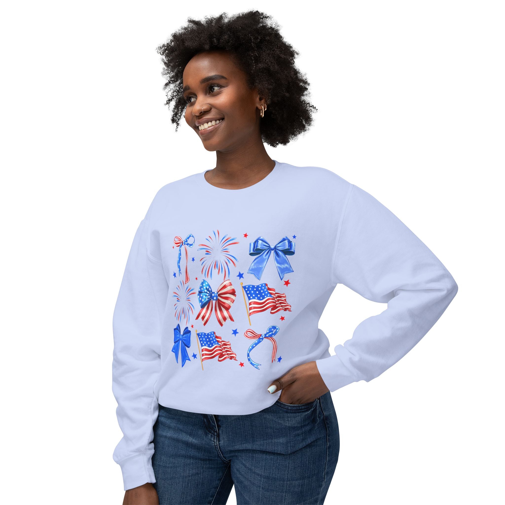 Patriotic Bows & Fireworks Crewneck Sweatshirt