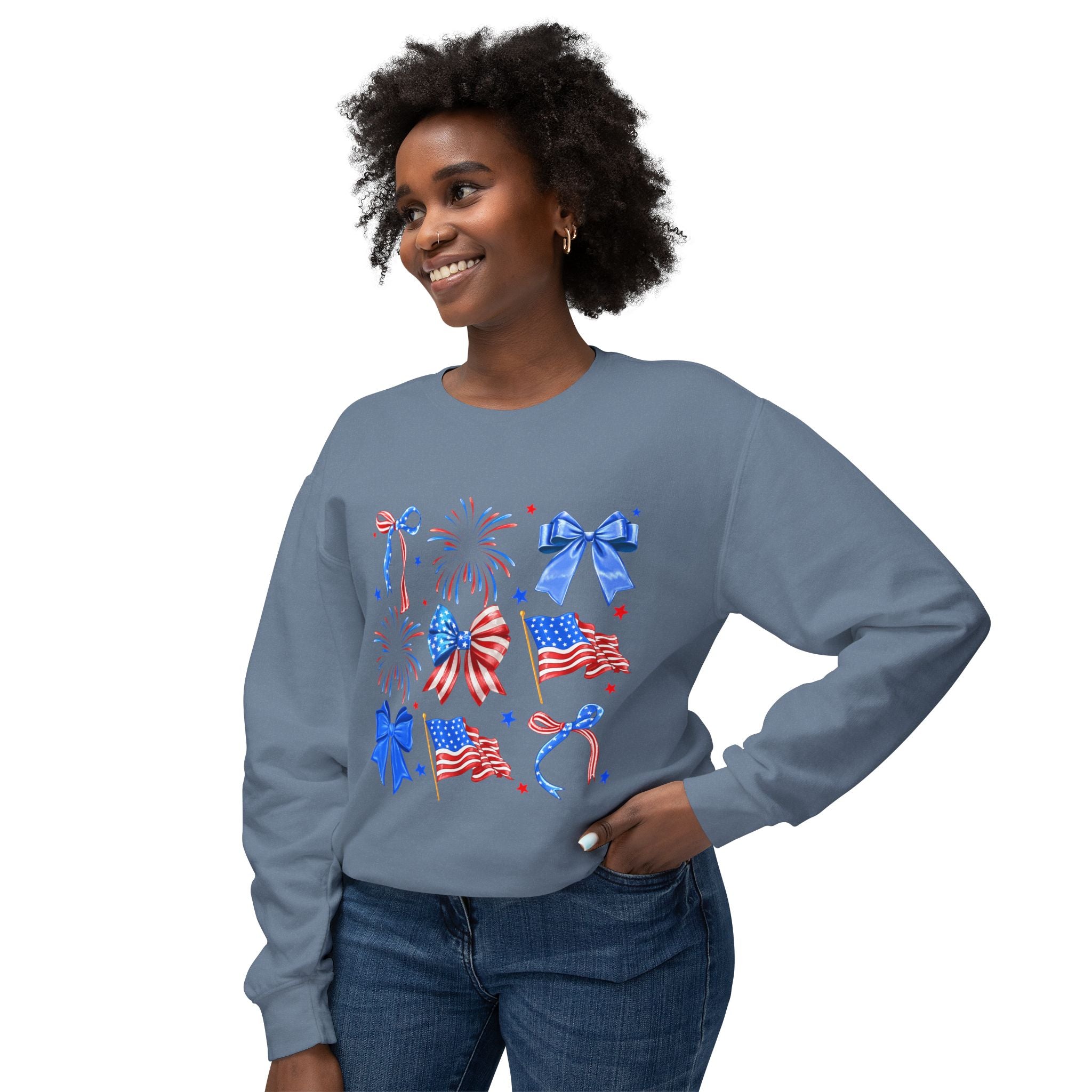Patriotic Bows & Fireworks Crewneck Sweatshirt