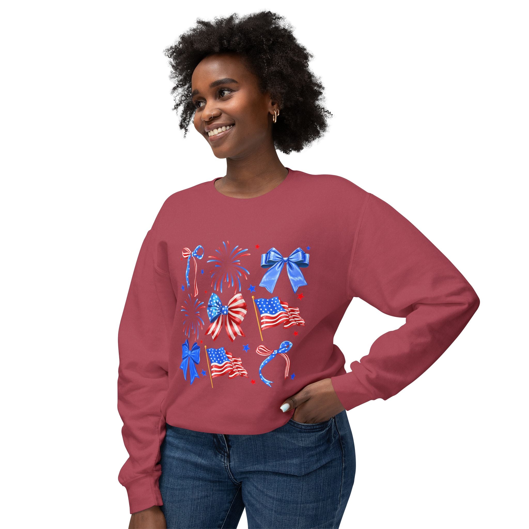 Patriotic Bows & Fireworks Crewneck Sweatshirt