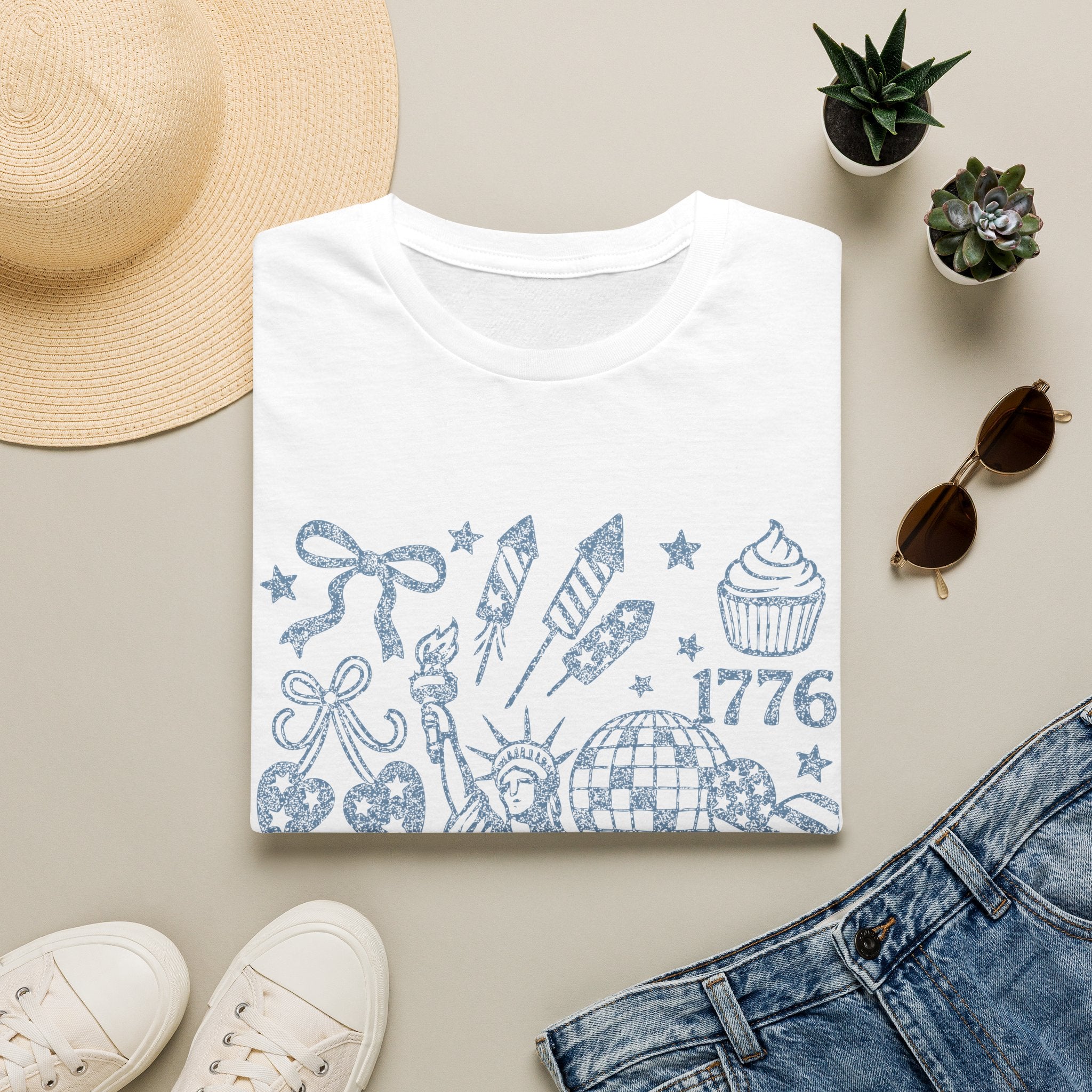 Patriotic USA Sketch T-Shirt — 1776 Liberty & Fireworks Design
